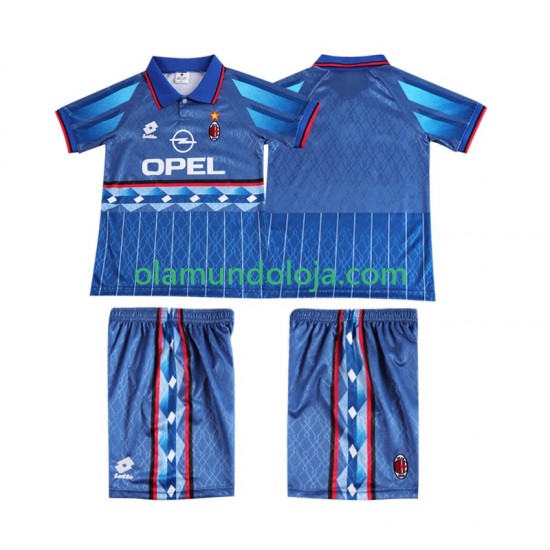 Camisola AC Milan 1995 1996 Retro Criança Equipamento Segundo Manga Curta
